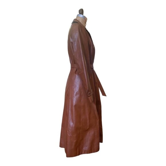 Vintage 70s Wilsons Leather Trench Coat Cognac Brown Belted Size 14 - Picture 4 of 16